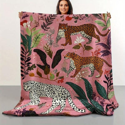 Pink Leopard Print Flannel Blankets & Throws Sofa Towel Soft Comfortable Throws Blankets Birthday Gifts Family HolidayDaily CoupleParty Anniversary Wedding Souvenir Blankets Halloween Christmas Graduation Season